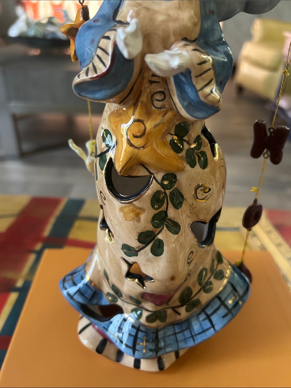 Blue SkyHand-Painted Angel Figurine Lantern - Blue, Yellow, Cream very Detailed - Picture 4 of 12